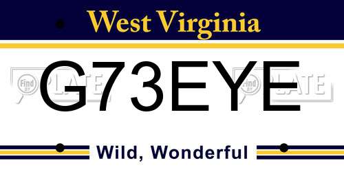 G73EYE West Virginia License Plate