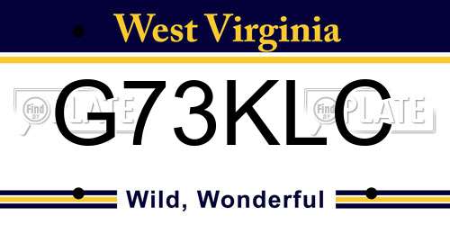 G73KLC West Virginia License Plate