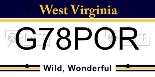 G78POR West Virginia License Plate