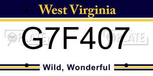 G7F407 West Virginia License Plate