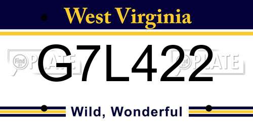 G7L422 West Virginia License Plate