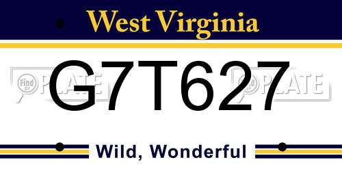 G7T627 West Virginia License Plate