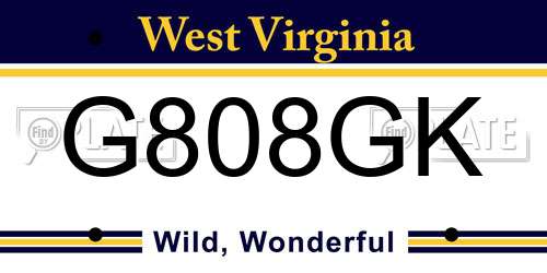 G808GK West Virginia License Plate