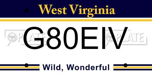 G80EIV West Virginia License Plate