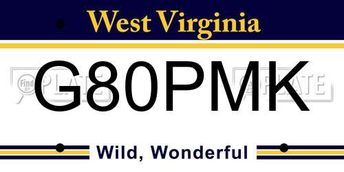 G80PMK West Virginia License Plate