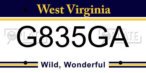 G835GA West Virginia License Plate