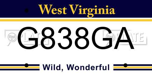 G838GA West Virginia License Plate
