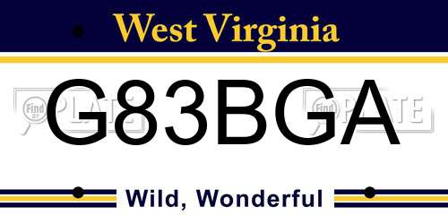 G83BGA West Virginia License Plate
