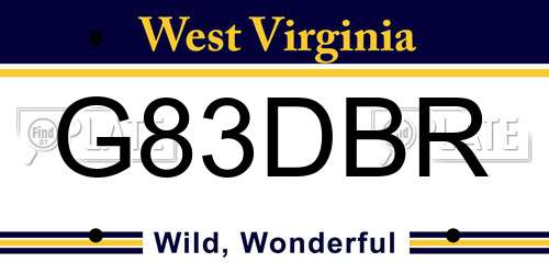 G83DBR West Virginia License Plate