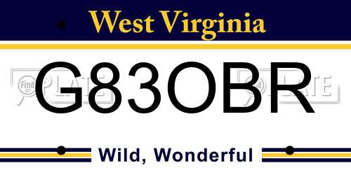 G83OBR West Virginia License Plate