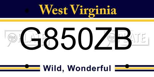 G850ZB West Virginia License Plate