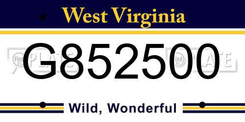 G852500 West Virginia License Plate