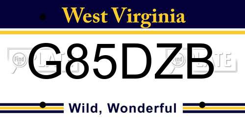 G85DZB West Virginia License Plate
