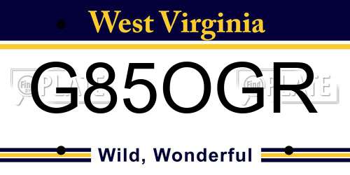 G85OGR West Virginia License Plate