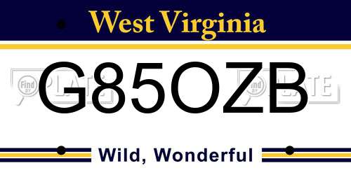 G85OZB West Virginia License Plate
