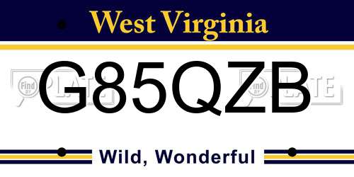 G85QZB West Virginia License Plate