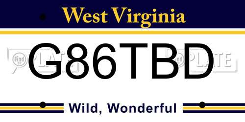 G86TBD West Virginia License Plate