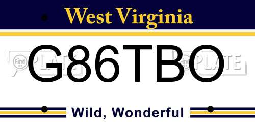 G86TBO West Virginia License Plate