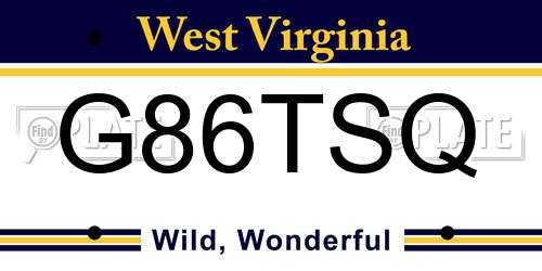 G86TSQ West Virginia License Plate