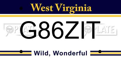 G86ZIT West Virginia License Plate