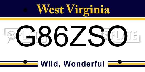 G86ZSO West Virginia License Plate