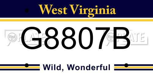 G8807B West Virginia License Plate