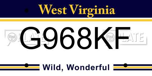 G968KF West Virginia License Plate