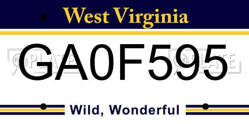 GA0F595 West Virginia License Plate