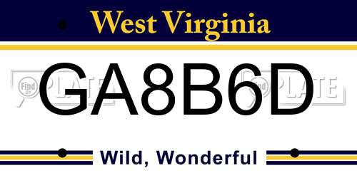 GA8B6D West Virginia License Plate