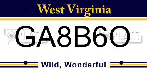 GA8B6O West Virginia License Plate