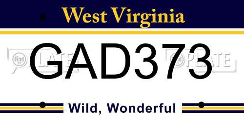 GAD373 West Virginia License Plate