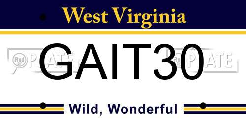 GAIT30 West Virginia License Plate