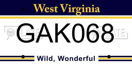GAK068 West Virginia License Plate
