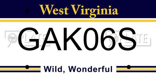 GAK06S West Virginia License Plate