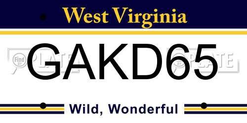 GAKD65 West Virginia License Plate