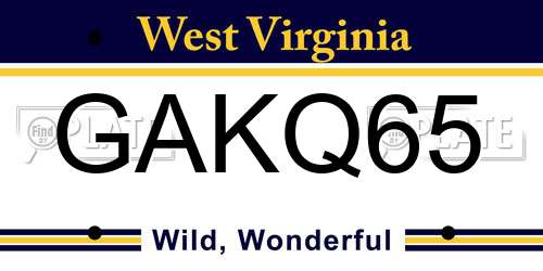 GAKQ65 West Virginia License Plate