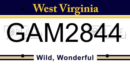 GAM2844 West Virginia License Plate
