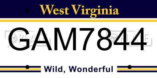GAM7844 West Virginia License Plate