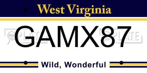 GAMX87 West Virginia License Plate