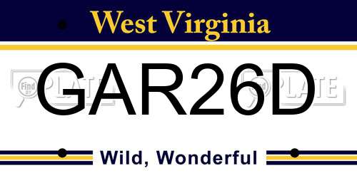 GAR26D West Virginia License Plate