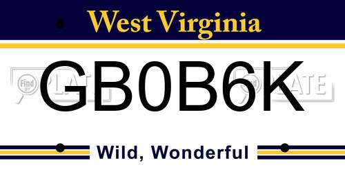 GB0B6K West Virginia License Plate