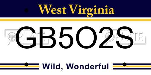 GB5O2S West Virginia License Plate