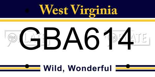 GBA614 West Virginia License Plate