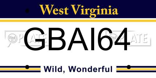 GBAI64 West Virginia License Plate