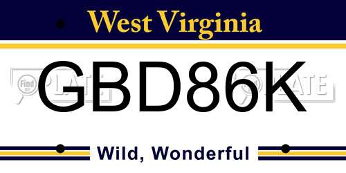 GBD86K West Virginia License Plate