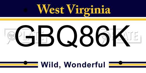 GBQ86K West Virginia License Plate
