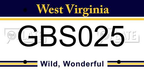GBS025 West Virginia License Plate