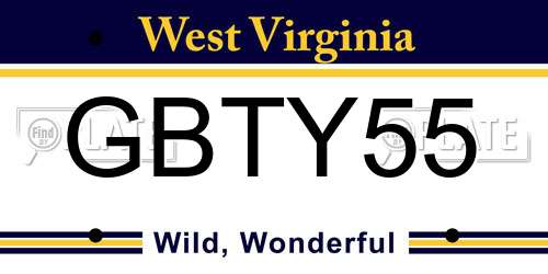 GBTY55 West Virginia License Plate