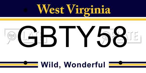 GBTY58 West Virginia License Plate