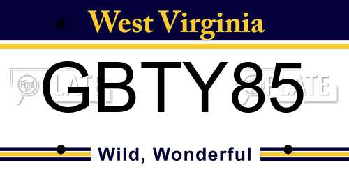 GBTY85 West Virginia License Plate